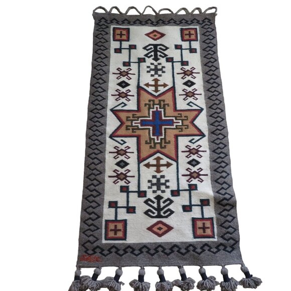 Vintage Handwoven Wool Tribal Kilim Rug Tapestry Wall Art 72 x 24 Inches